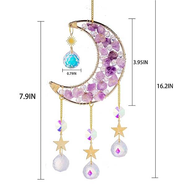 Glass & Amethyst Nuggets Moon Pendant Decorations