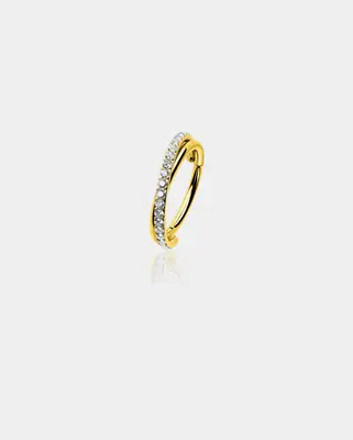 18G Crossed CZ Segment Nose Ring - Gold / 10mm