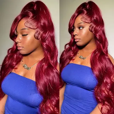 Burgundy 360 Lace Frontal Wig Pre Plucked & Bleached Knots 3D Body Wave Human Hair