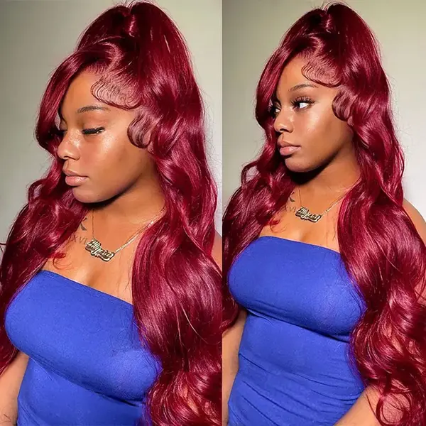 Burgundy 360 Lace Frontal Wig Pre Plucked & Bleached Knots 3D Body Wave Human Hair