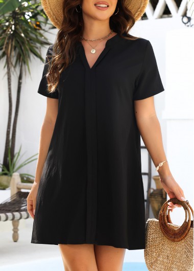 Modlily Tummy Coverage Short Sleeve Black Cover Up - M
