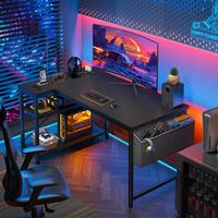 Raybee furniture Computer Desk with Power Outlets,L Shaped Gaming Desk with Storage Shelves,Home Office Corner Desk for Work,...