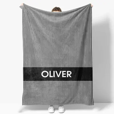 Simple Black White Stripe Personalized Name Blanket - Aperturee