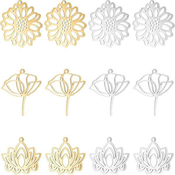 12Pcs 6 Style 304 Stainless Steel Pendants