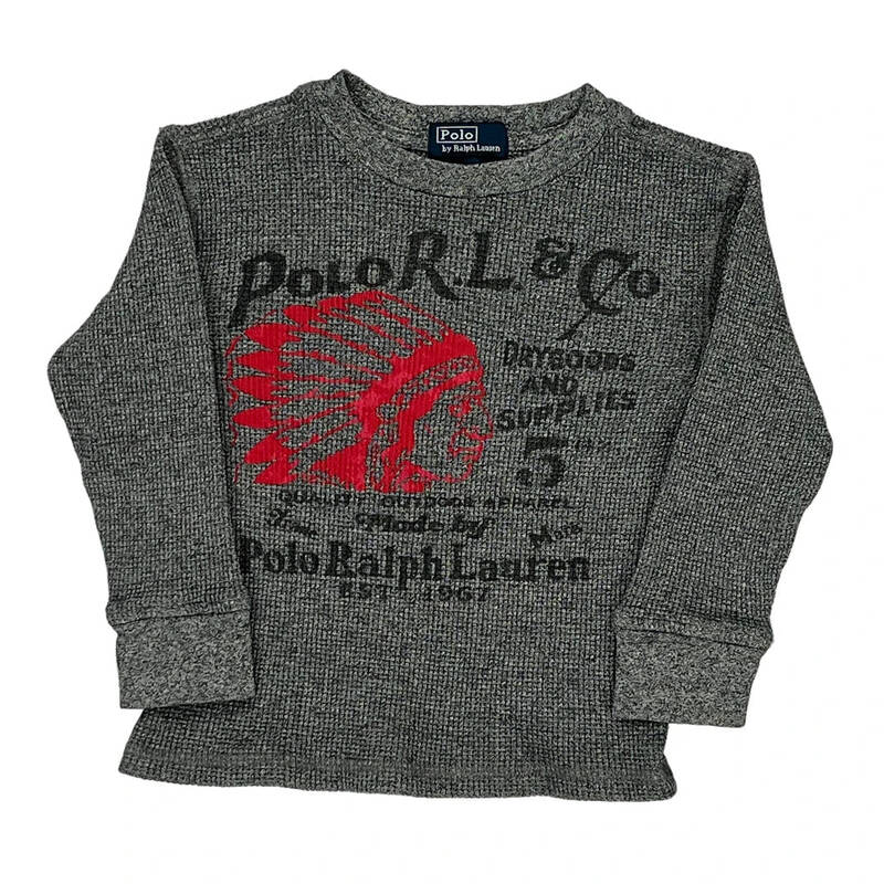 Age 2 Ralph Lauren Graphic Long Sleeve T-Shirt - 2XS Grey Cotton