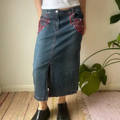 Le Fate Denim Skirt - 34W UK 14 Blue Cotton