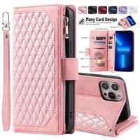 Crossbody Wallet Case For iPhone 17 16 Pro Max 15 14 Plus 13 12 Leather Phone Case with Card Holder Kickstand & Wrist Strap C...