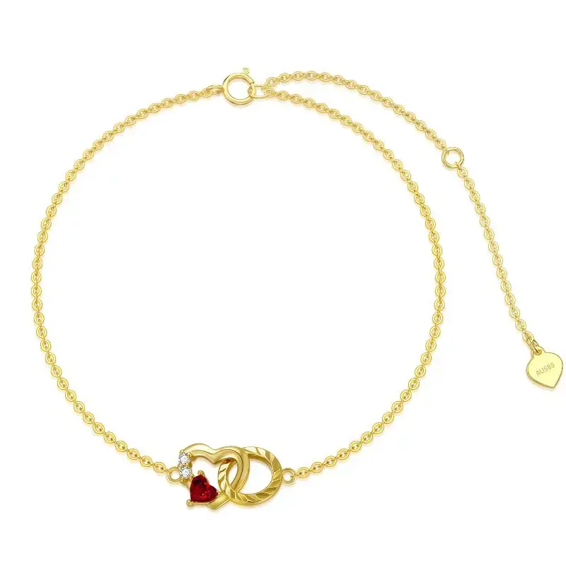 14K Gold Zircon Heart Charm Bracelet