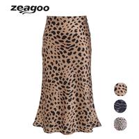 ZEAGOO Leopard Skirts for Women Midi Long Length High Waist Cheetah Skirts Satin Silk Elastic Skirts(S-XXL) Black Friday Span...