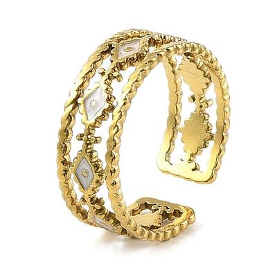 Rhombus 304 Stainless Steel Enamel Open Cuff Rings for Women