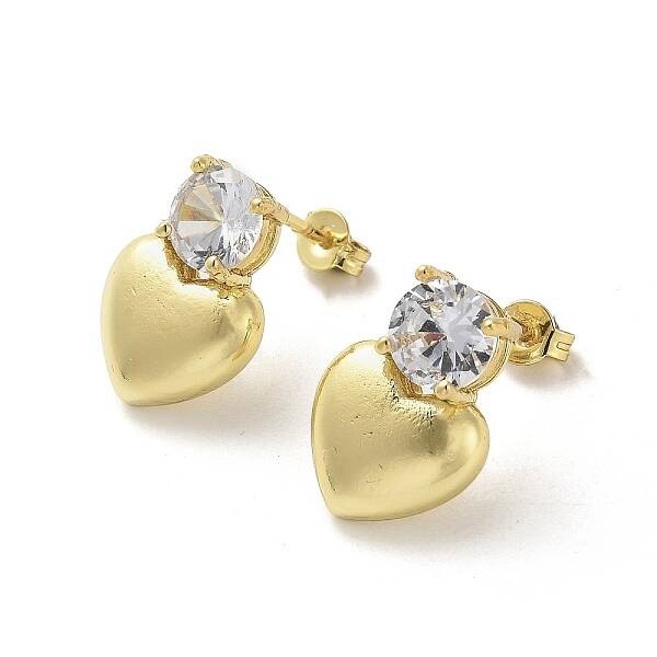 Heart Rack Plating Brass Micro Pave Clear Cubic Zirconia Stud Earrings