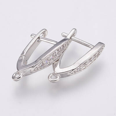 Brass Micro Pave Cubic Zirconia Hoop Earring Findings with Latch Back Closure