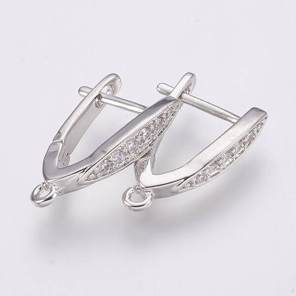 Brass Micro Pave Cubic Zirconia Hoop Earring Findings with Latch Back Closure