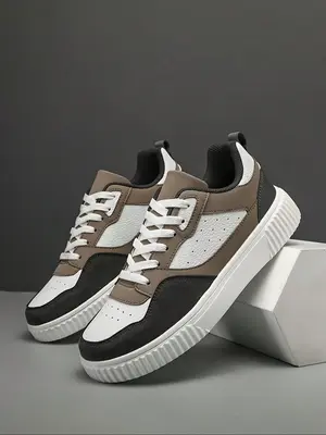 Men's Colorblock Lace Up Low Top Sneakers, Casual Comfortable Breathable Lightweight Outdoor Sports Shoes, Fashionable Sneake...