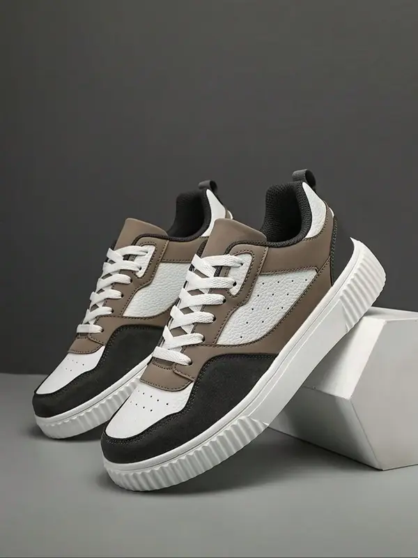 Men's Colorblock Lace Up Low Top Sneakers, Casual Comfortable Breathable Lightweight Outdoor Sports Shoes, Fashionable Sneake...