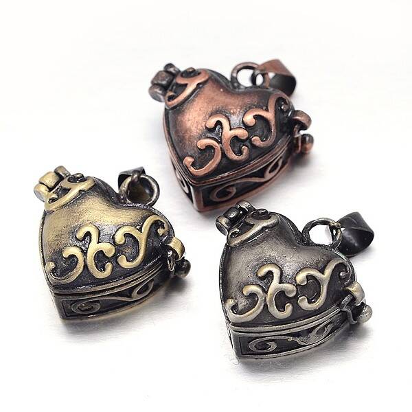 Carved Heart Rack Plating Brass Prayer Box Pendants