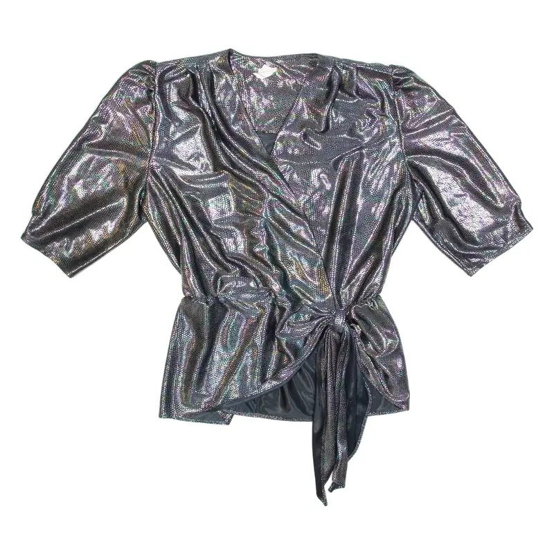 Womens Wrap Blouse Black V-Neck 3/4 Sleeve Spotted UK 12