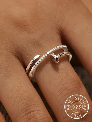 925 Sterling Silver Fashionable Wrap Nail Design Ring, Fashion Jewelry for Party, Daily Clothing Decor, Trendy All-match & Ex...