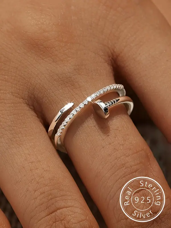 925 Sterling Silver Fashionable Wrap Nail Design Ring, Fashion Jewelry for Party, Daily Clothing Decor, Trendy All-match & Ex...