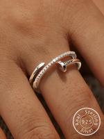 925 Sterling Silver Fashionable Wrap Nail Design Ring, Fashion Jewelry for Party, Daily Clothing Decor, Trendy All-match & Ex...