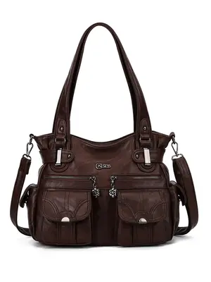 Women's Fashionable Soft Pu Leather Multi-pocket Tote Bag, Solid Color Large Comfortable Shoulder Bag, Handbags for Women, C...