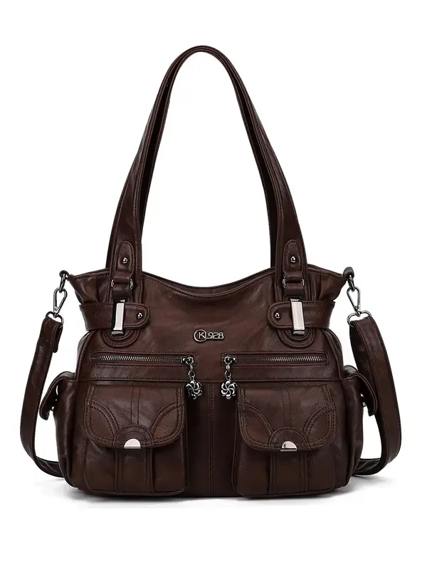 Women's Fashionable Soft Pu Leather Multi-pocket Tote Bag, Solid Color Large  Comfortable Shoulder Bag, Handbags for Women, C...