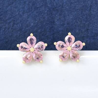 Brass Pave Cubic Zirconia Stud Earrings for Women