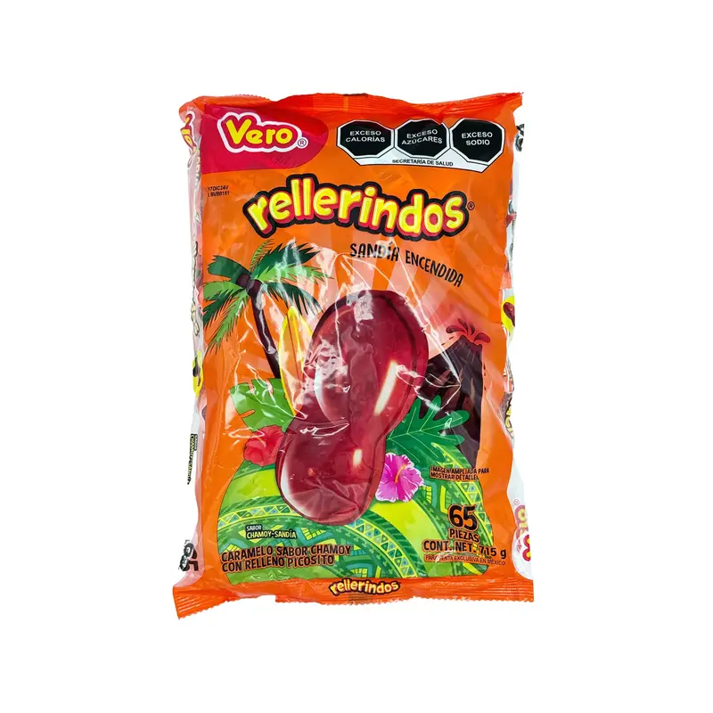 Vero Rellerindos Sandia Ecendida Chamoy Watermelon Flavored Hard Candy, Chili Pepper, 24.7 oz, 65 Ct Snack Sweet And Spicy Me...
