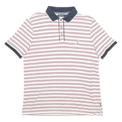 NAUTICA Mens Polo Shirt White Striped Short Sleeve L