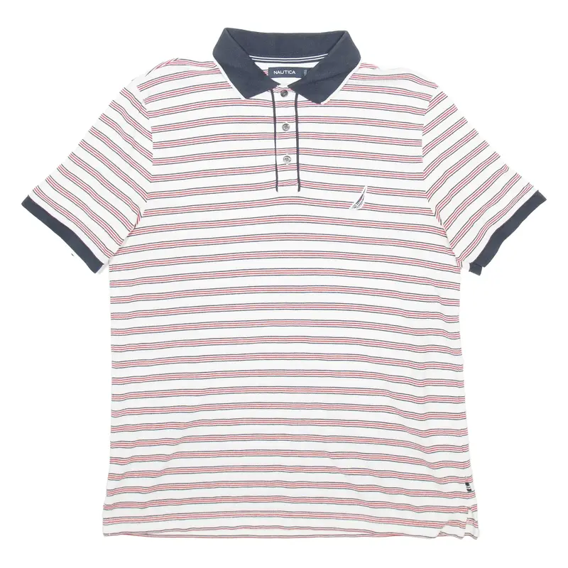 NAUTICA Mens Polo Shirt White Striped Short Sleeve L
