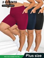 【Plus Size】Solid High Waist Biker Shorts, Casual Comfy Breathable Skinny Shorts for Daily Wear, Women's Bottoms for Summe...