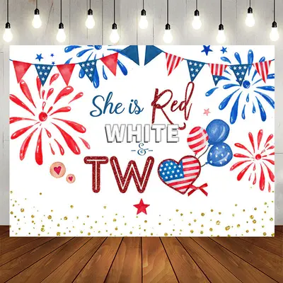 Aperturee She Is Red White 2nd Happy Independence Birthday Backdrop
