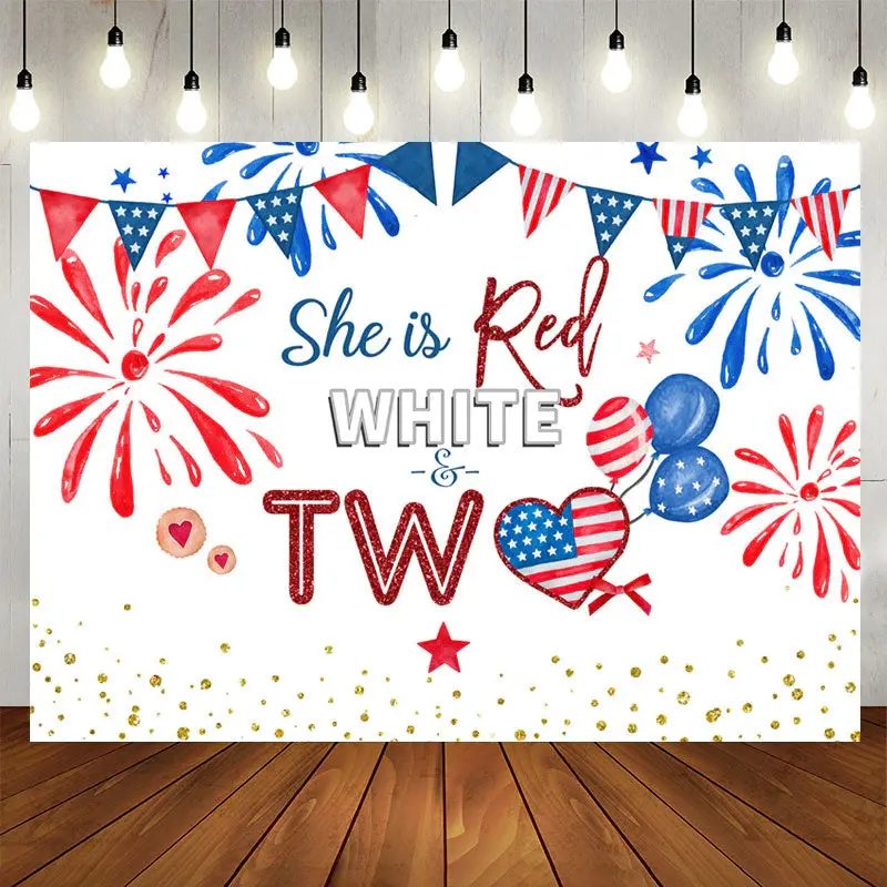 Aperturee She Is Red White 2nd Happy Independence Birthday Backdrop