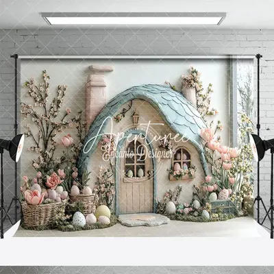 Aperturee Spring Rustic Floral House Eggs Easter Photo Backdrop, 3X2FT(1MX0.6M), 14 USD, easter backdrops, ENHD3J45-M