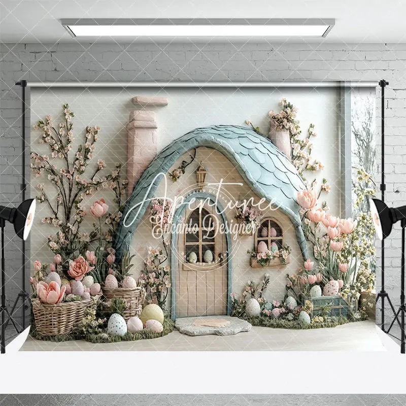 Aperturee Spring Rustic Floral House Eggs Easter Photo Backdrop, 3X2FT(1MX0.6M), 14 USD, easter backdrops, ENHD3J45-M