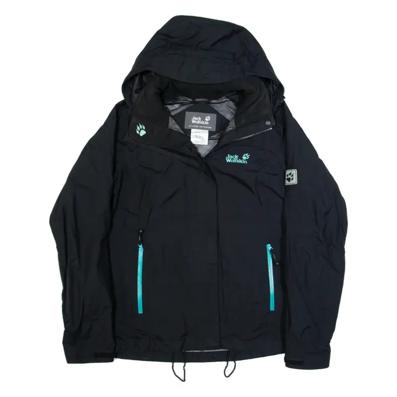 JACK WOLFSKIN Womens Rain Jacket Black Hooded UK 10