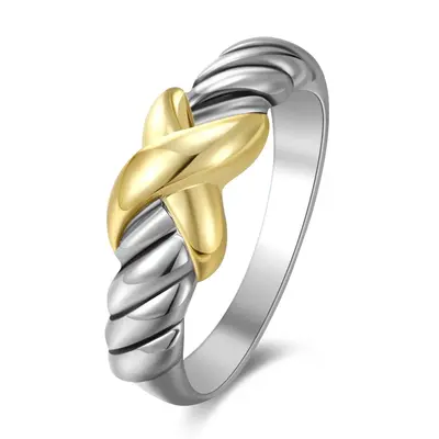 Mytys Cross Braided Geometric Hypoallergenic Ring X Two tone Ring for Party Gift for Women Twist Designer Outdoorfun Jewelry