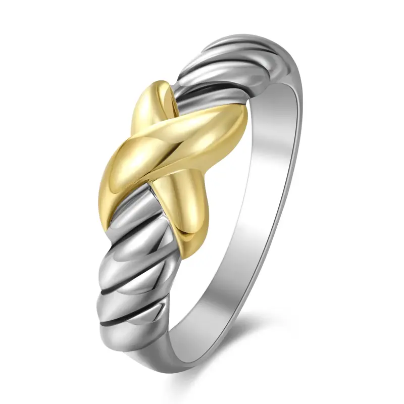Mytys Cross Braided Geometric Hypoallergenic Ring X Two tone Ring for Party Gift for Women Twist Designer Outdoorfun Jewelry