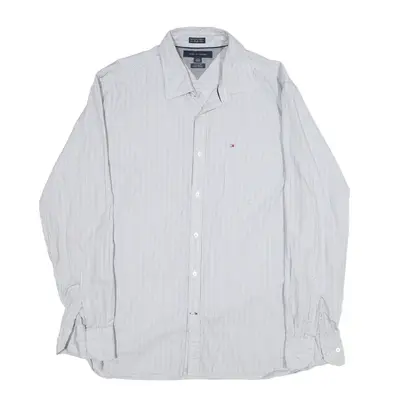 TOMMY HILFIGER Shirt Grey Striped Long Sleeve Mens L
