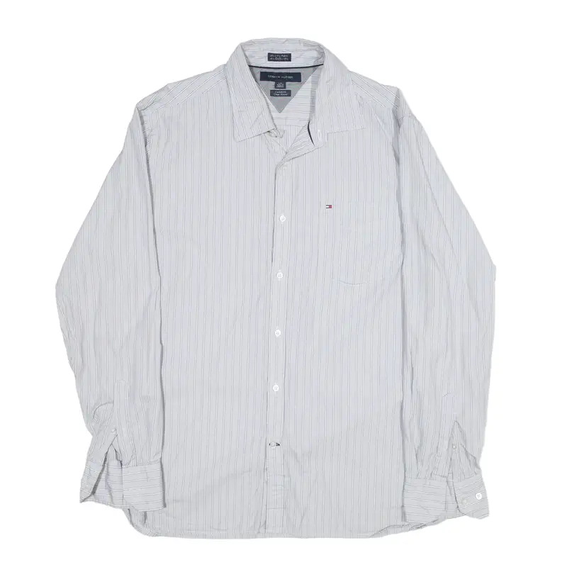 TOMMY HILFIGER Shirt Grey Striped Long Sleeve Mens L