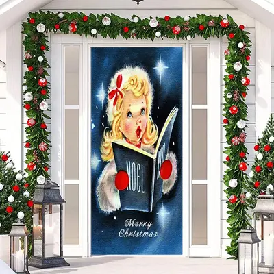 Blonde Girl Book Singing Merry Christmas Door Cover - Aperturee