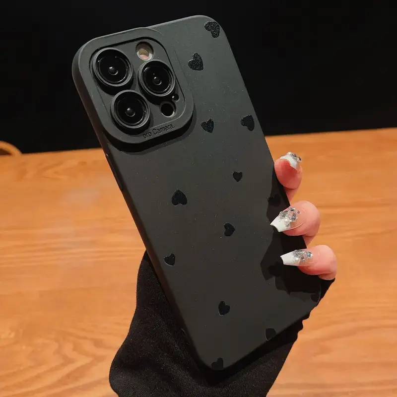 Solid Color Heart Pattern Protective Phone Case, TPU Full Coverage Camera Protect Shockproof Smartphone Protector Cover, Mobi...