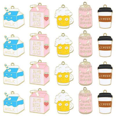 20Pcs 5 Styles Alloy Enamel Pendants