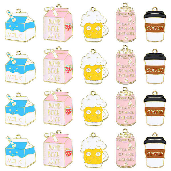 20Pcs 5 Styles Alloy Enamel Pendants