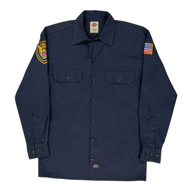 Police Department Dickies Graphic Shirt - Small Navy Polyester Blend