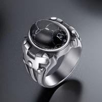 Retro Turquoise Men Rings, Black Onyx Rings for Men Stainless Steel Oval Vintage Mens Jewelry ring goth  ring
