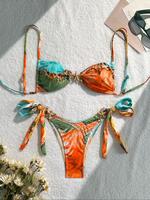 Women's Floral Print Bikini Set, Casual Fashion Chic Swimsuit Set for Beach Holiday Vacation, Ladies Swimwear for All Seasons