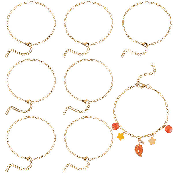 12Pcs 304 Stainless Steel Paperclip Chain Bracelets Set for Women