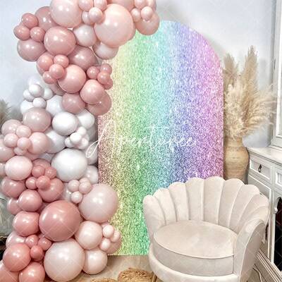 Colorful Rainbow Glitter Arch Backdrop For Birthday