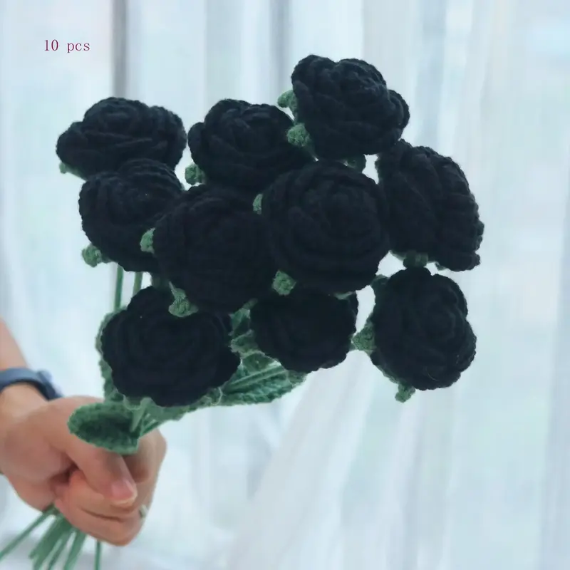 Artificial Rose without Vase, 1/3/6/10pcs Crochet Simulated Flower, Flowers Bouquet, Decorative Flower for Home Party Wedding...